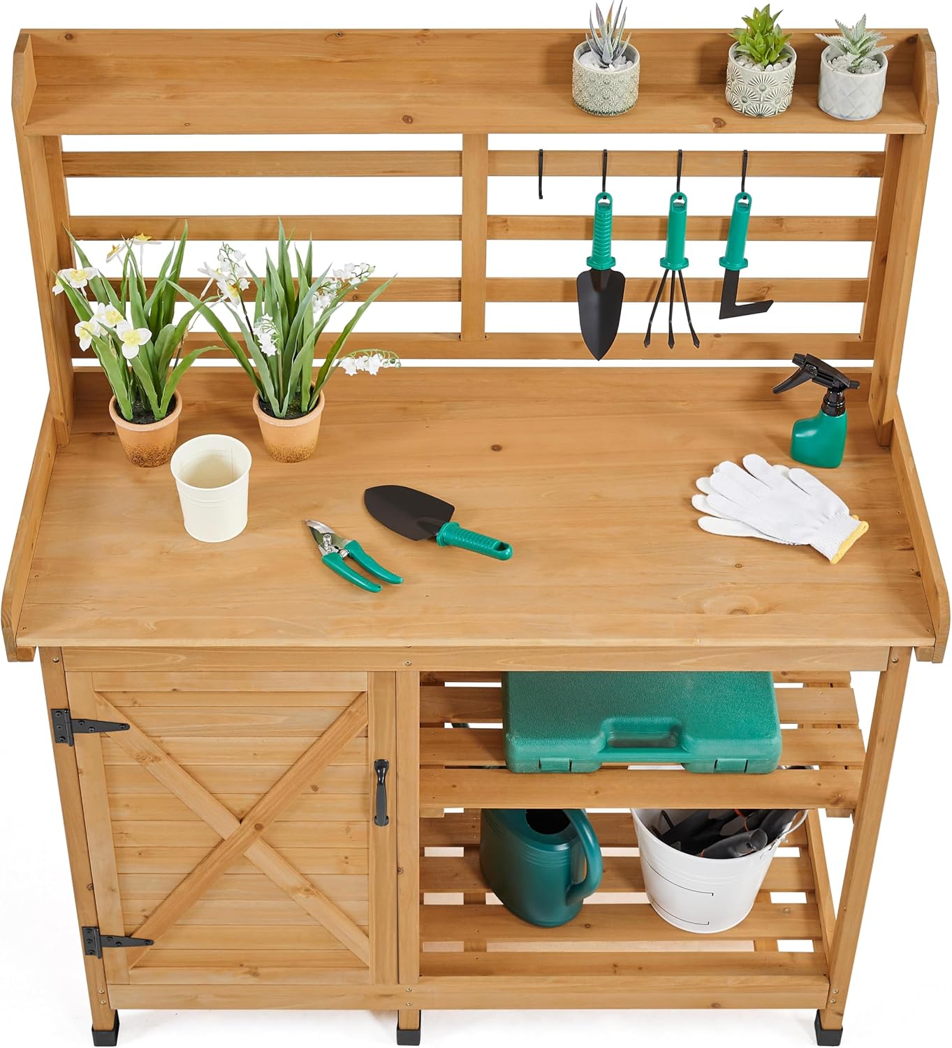 Yaheetech Outdoor Potting Bench, Large Horticulture Work Table Workstation with Storage Cabinet Shelf & Planting Working Console for Patio/Lawn/Garden - Wood