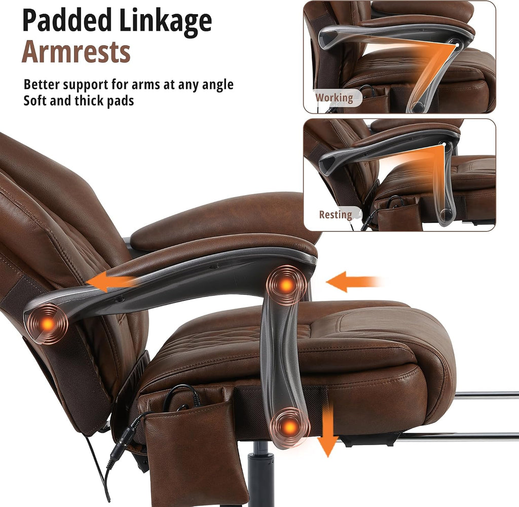 Massage Office Chair with Heat & Footrest, Ergonomic Reclining Executive Desk Chairs with 6-Point Vibration, PU Leather Computer Chair for Home Office or Gaming