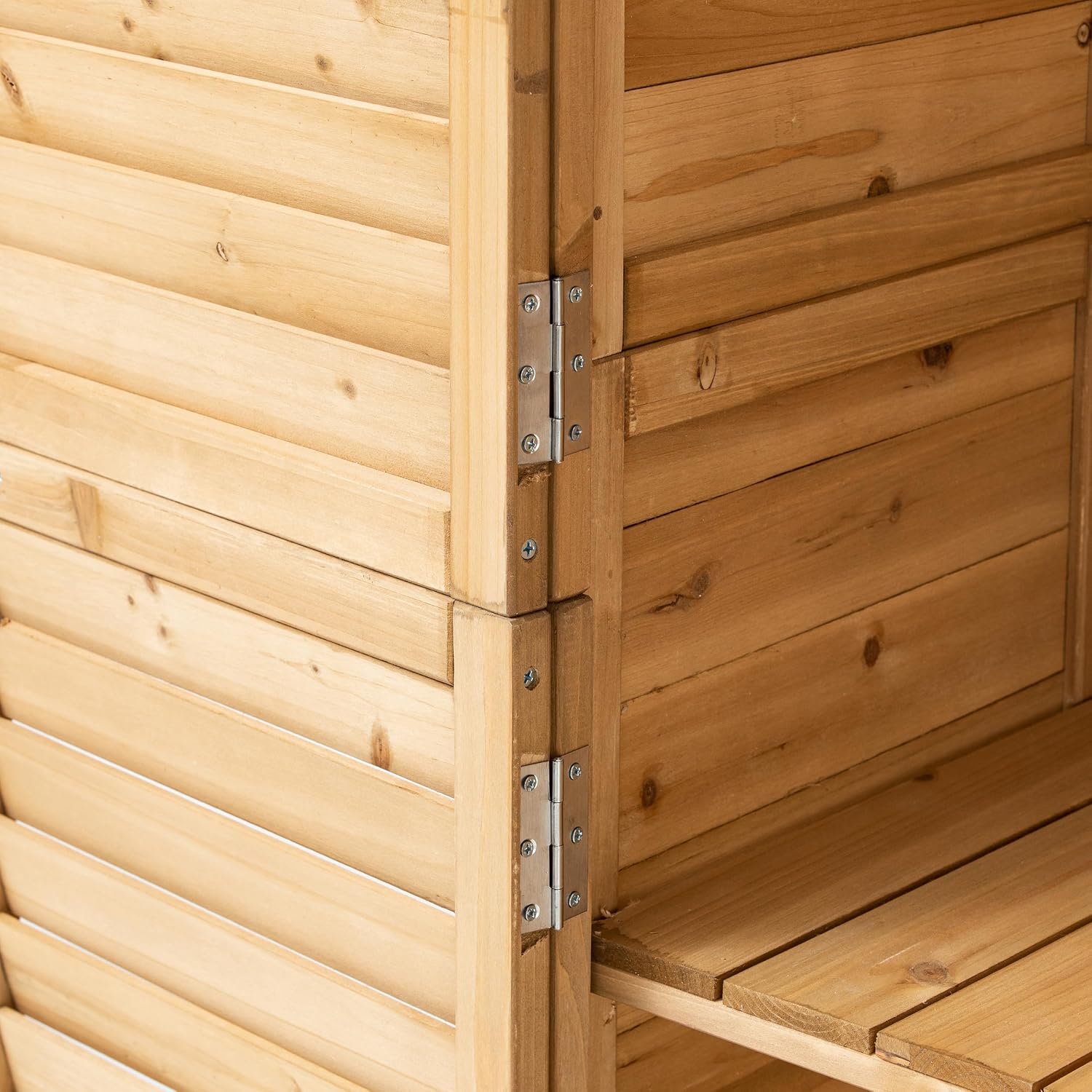 TAKUKA Outdoor Storage Cabinet with 3 Shelves, Wooden Garden Shed with Double Doors& Waterproof Roof, Outside Utility Tall Tool Organizer for Garden Farm Backyard