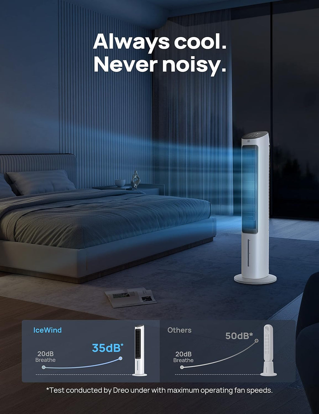 DREO Evaporative Air Cooler, 40' Cooling Fans that Blow Cold Air, 80° Oscillating, Removable Water Tank, Ice Packs, Remote Control, 4 Speeds, 7H Timer, Swamp Cooler for Bedroom, White