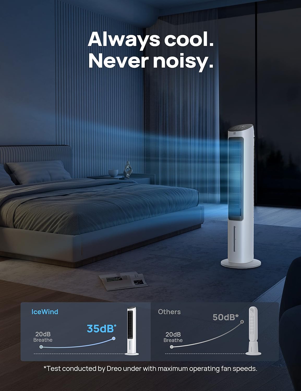 DREO Evaporative Air Cooler, 40' Cooling Fans that Blow Cold Air, 80° Oscillating, Removable Water Tank, Ice Packs, Remote Control, 4 Speeds, 7H Timer, Swamp Cooler for Bedroom, White