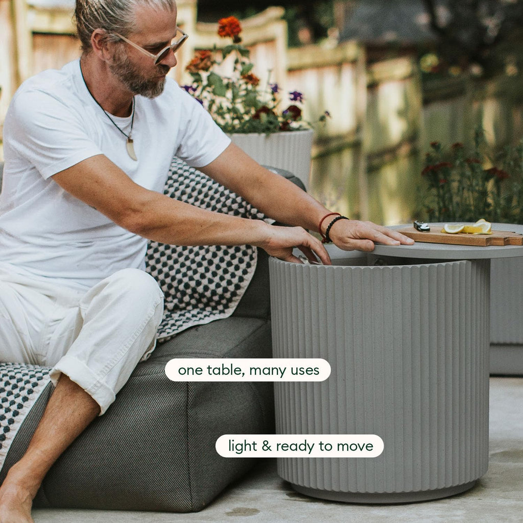 Veradek 21in Outdoor Cooler Side Table, Modern, Stone-Plastic Composite, Gray, Weather Resistant, Made in Canada