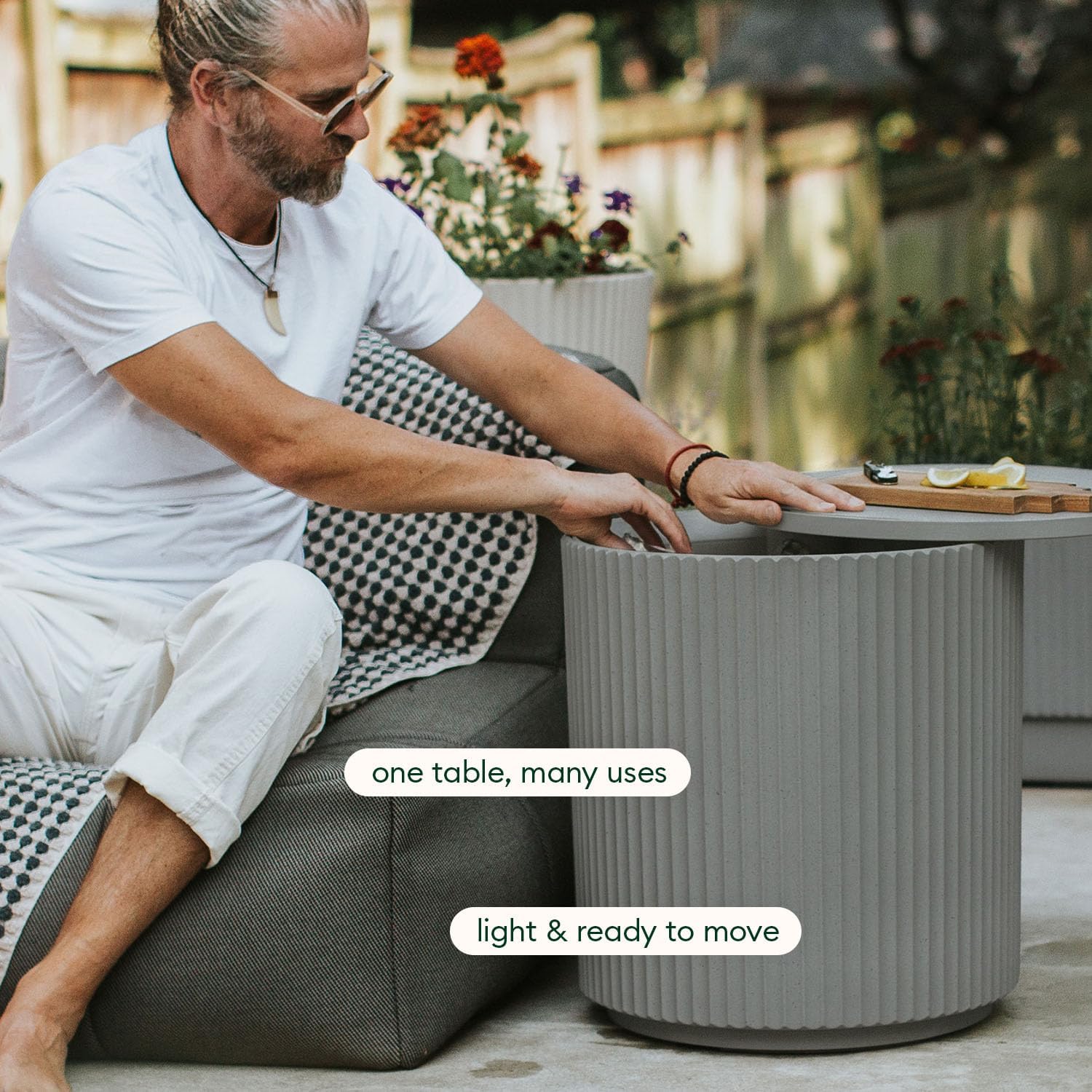 Veradek 21in Outdoor Cooler Side Table, Modern, Stone-Plastic Composite, Gray, Weather Resistant, Made in Canada