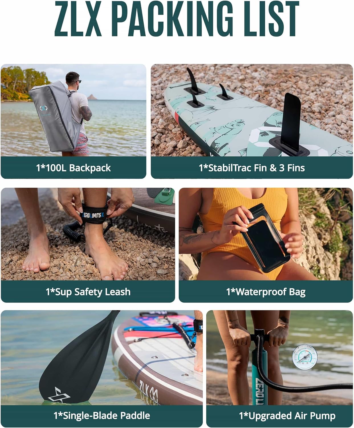 ZLX 11'6'x35' Ultra Wide Inflatable Stand Up Paddle Board | Stable Non-Slip Deck Pad, Unique Fin System, Premium SUP Accessories & Backpack - Upgraded Pump for Adults, All Skill Levels