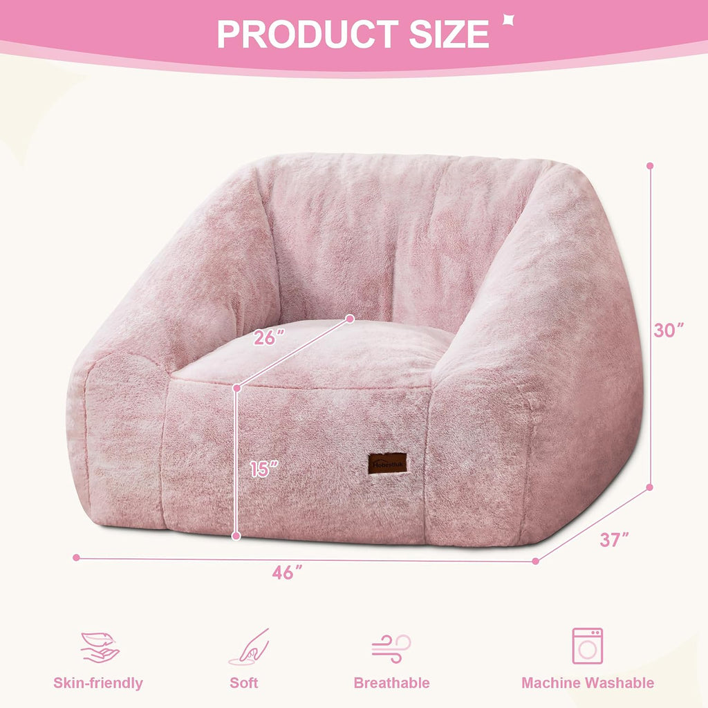 Hobestluk Giant Bean Bag Chair Memory Foam Filled Sofa Chair Bean Bag for Adults/Teens/Kids, Oversized Lazy Accent Comfy Stuffed BeanBag Sofa for Living Room Bedroom Dorm Reading(Light Pink)