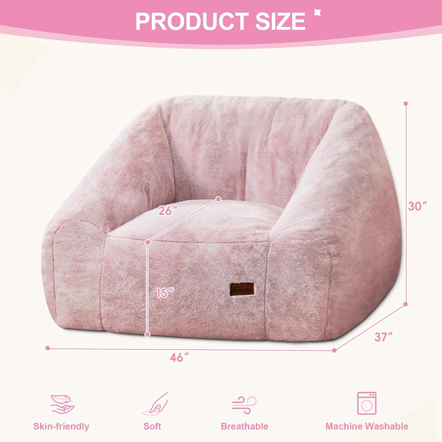 Hobestluk Giant Bean Bag Chair Memory Foam Filled Sofa Chair Bean Bag for Adults/Teens/Kids, Oversized Lazy Accent Comfy Stuffed BeanBag Sofa for Living Room Bedroom Dorm Reading(Light Pink)