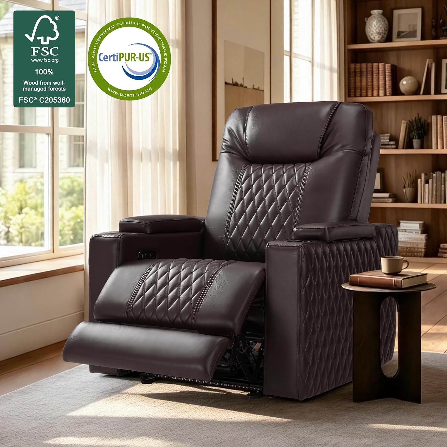 MCombo Oversized Power Recliner Chair with Adjustable Headrest & LED Light for Adults, Zero Gravity Recliner with USB & Type C Ports, Cup Holders for Living Room & Home Theater, Faux Leather HTS401
