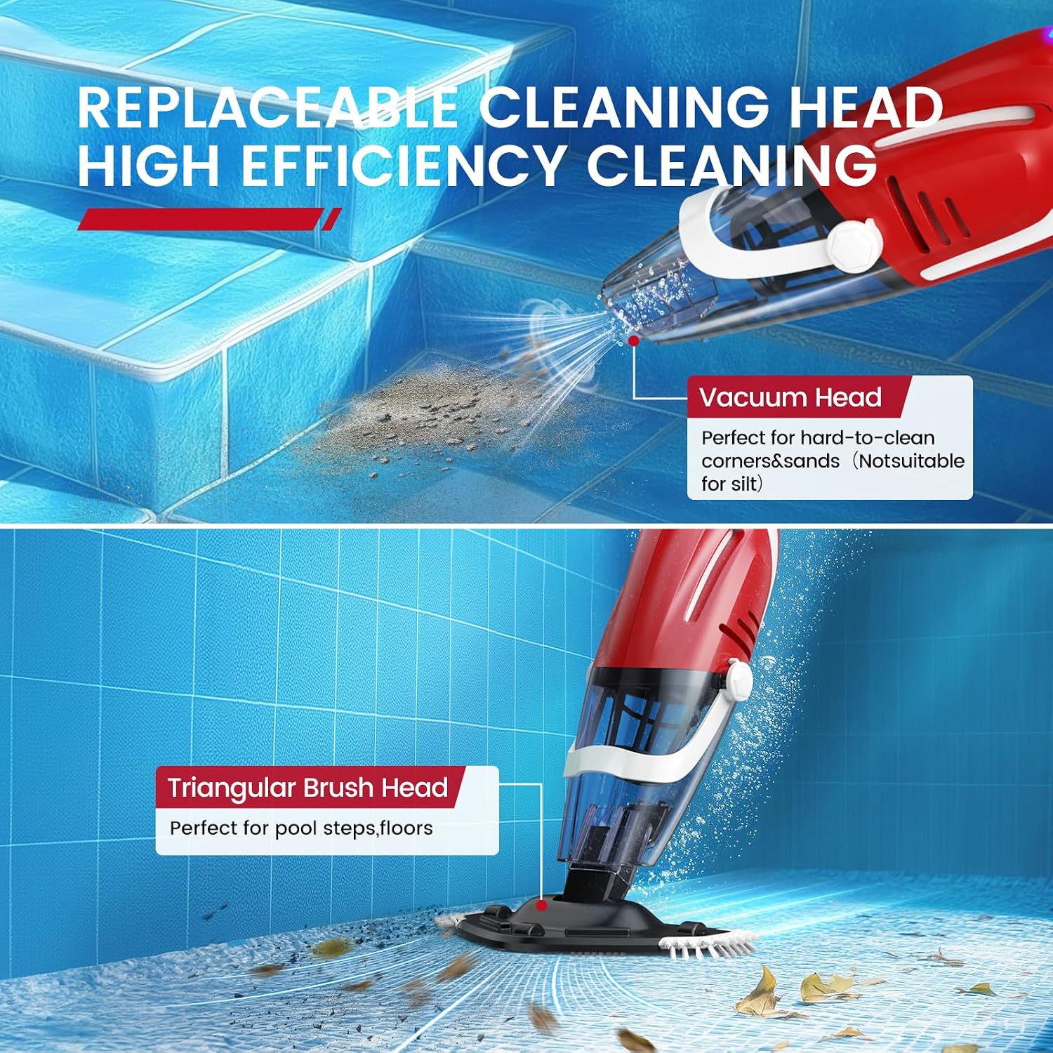 Enhulk Cordless Pool Vacuum with Pool Net, Upgraded 80 Mins Runtime, 18.5 GPM Powerful Suction, 76.8'' Telescopic Pole, 1 Filters, Handheld Pool Cleaner for Above Ground & Inground Pools, PC40