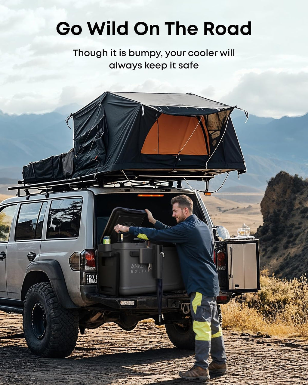 Anker SOLIX EverFrost 2 58L Cooler with Road Trip Kit, 61 qt Car Refrigerator, Electric Cooler with 288Wh Battery, Powered by AC/DC or Solar, for Camping, Travel, Fishing (Only 1 Battery Included)