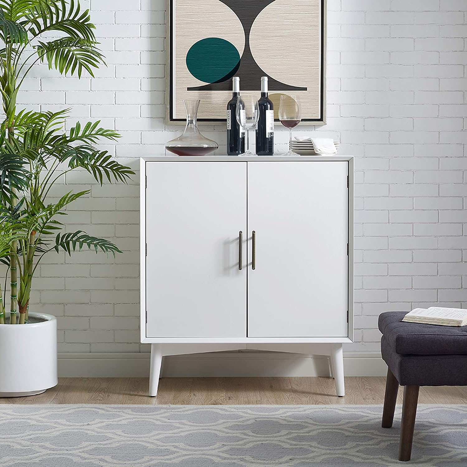 Crosley Furniture Landon Bar Cabinet with Storage Shelves and Wine Rack, White