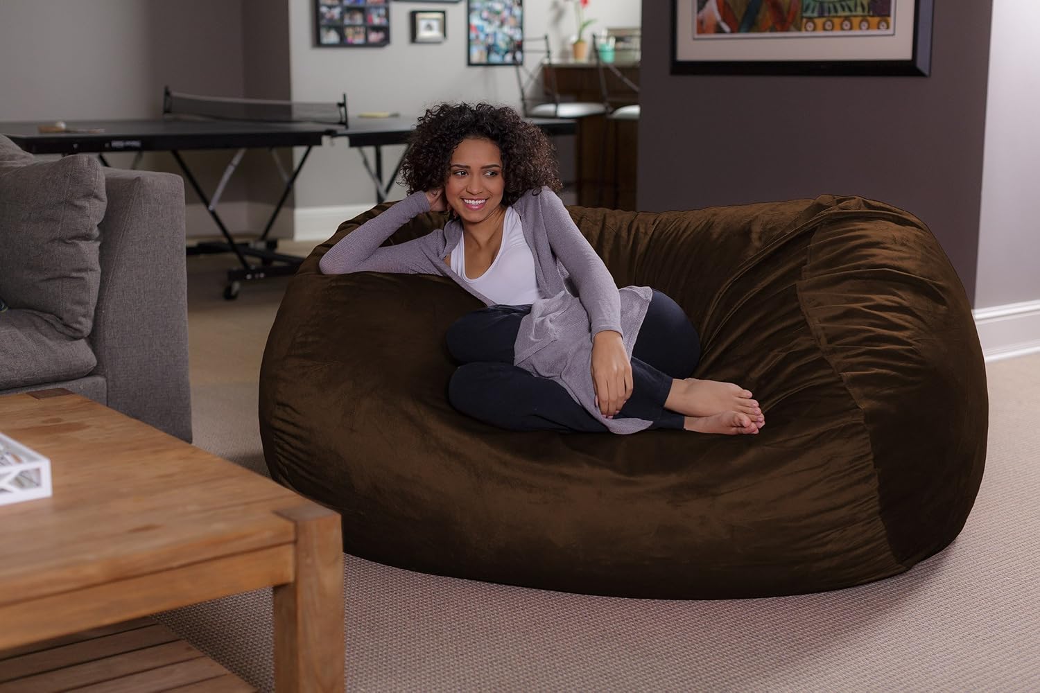 Sofa Sack Bean Bag Lounger - Plush Bean Bag Sofas with Super Soft Microsuede Cover - XL Memory Foam Stuffed Lounger Chairs for Kids, Adults, Couples - Jumbo Bean Bag Chair Furniture 6 Feet - Chocolate