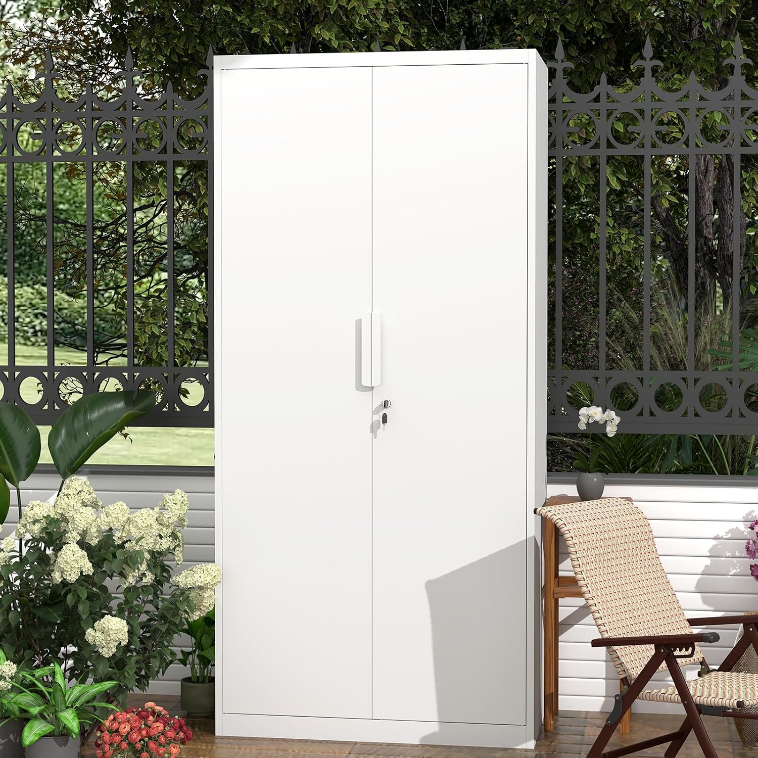 IRONFFICE Metal Locking Cabinet,Metal Storage Cabinet with Doors and Shelves,Tall White Cabinets for Home Office,Garage,Warehouse