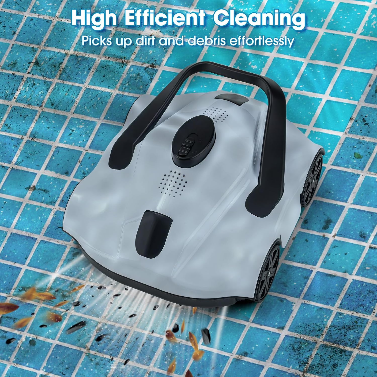 Robotic Pool Cleaner,Up to 1076 Sq.ft,Lasts 130 Mins,SYANSPAN Cordless Pool Vacuum for Above Ground Pool,Powerful Suction Dual-Drive Motors,Pool Robot Vacuum Self-Parking Technology (120mins)