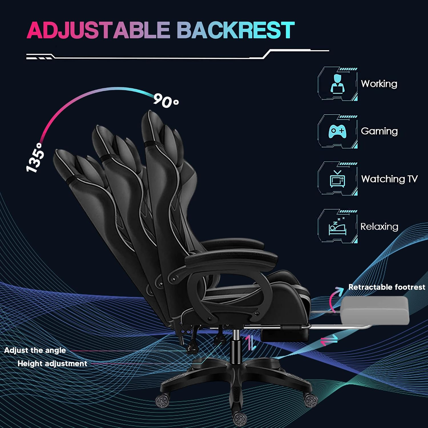 XOOFMASS Massage Gaming Chair with Speakers & RGB LED Lights Ergonomic Computer Gaming Chair with Footrest Music Video Game Chair High Back with Lumbar Support 360° Swivel & Height Adjustable,Pink