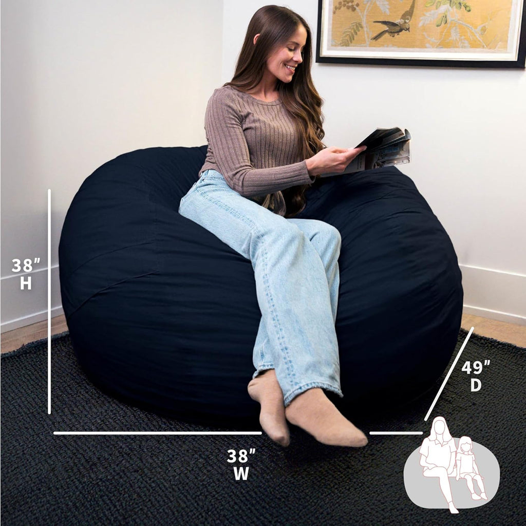 Big Joe Fuf 5Ft Oversized Foam Bean Bag Chair with Removable Cover for Kids, Teens, Adults, Cobalt Lenox, Durable Woven Polyester, 5 foot Large Reading and Gaming Seat