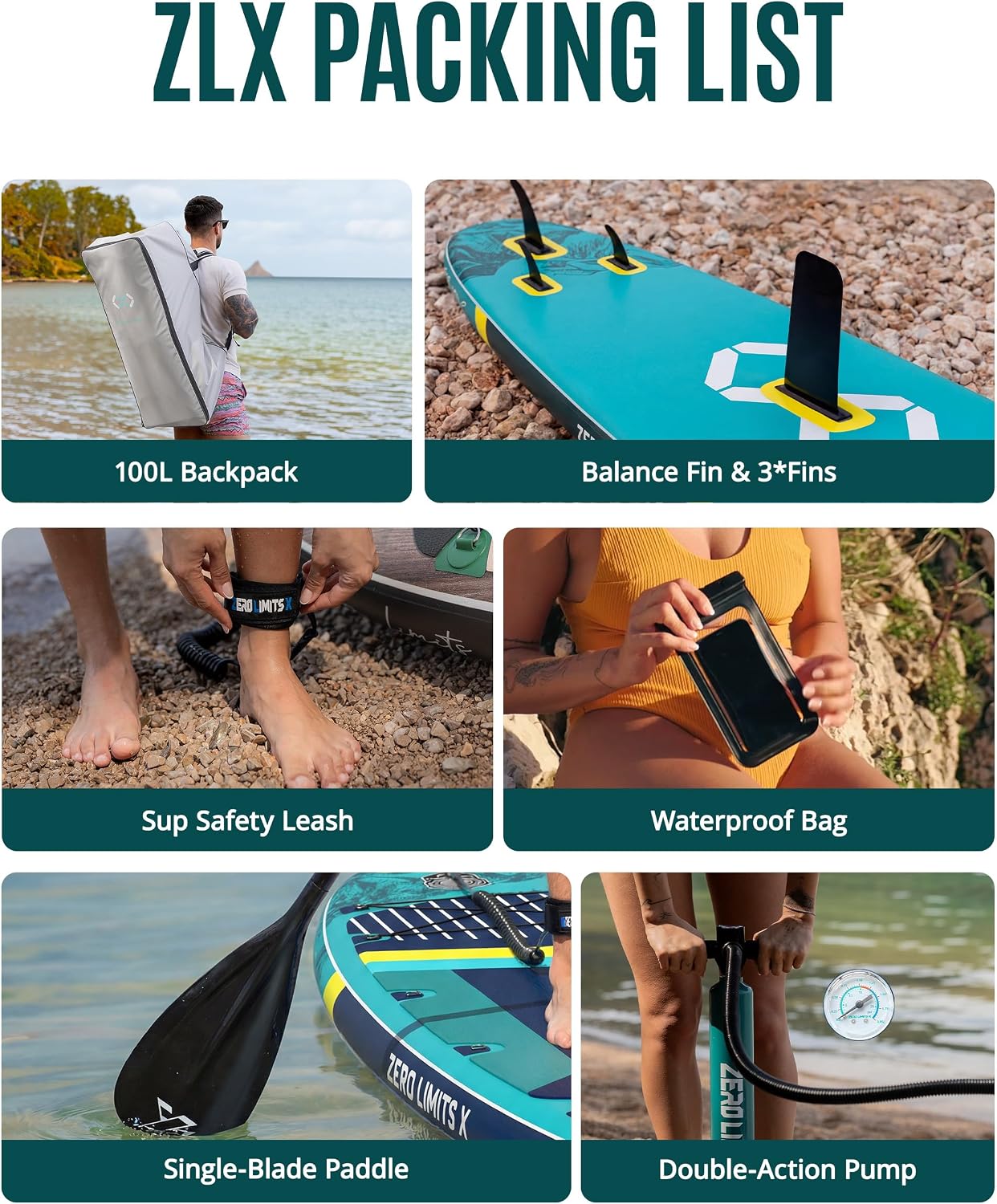 ZLX 11'6'x35' Ultra Wide Inflatable Stand Up Paddle Board | Stable Non-Slip Deck Pad, Unique Fin System, Premium SUP Accessories & Backpack - Upgraded Pump for Adults, All Skill Levels