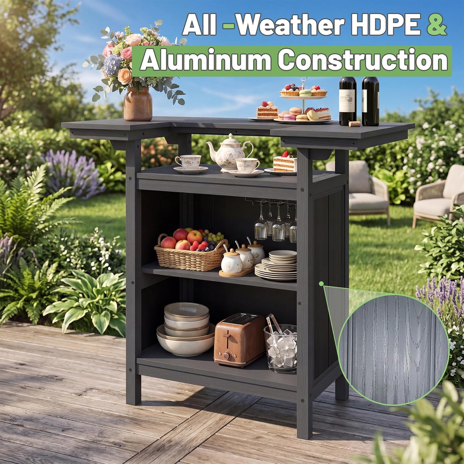 Outdoor Bar, Patio Bar, Outdoor Kitchen Island, Outside Bar, Backyard Bar, HDPE & Aluminum Frame for Entertaining