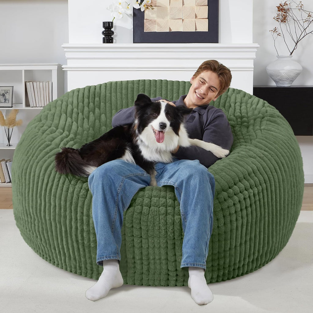 Homguava 6 FT Bean Bag Chair,6' Big Bean Bag,Giant Bean Bag Chairs for Adults with Memory Foam Filled,Comfy Large Beanbag Chairs Soft Bean Bag Sofa with Dutch Corded Plush Cover-Green