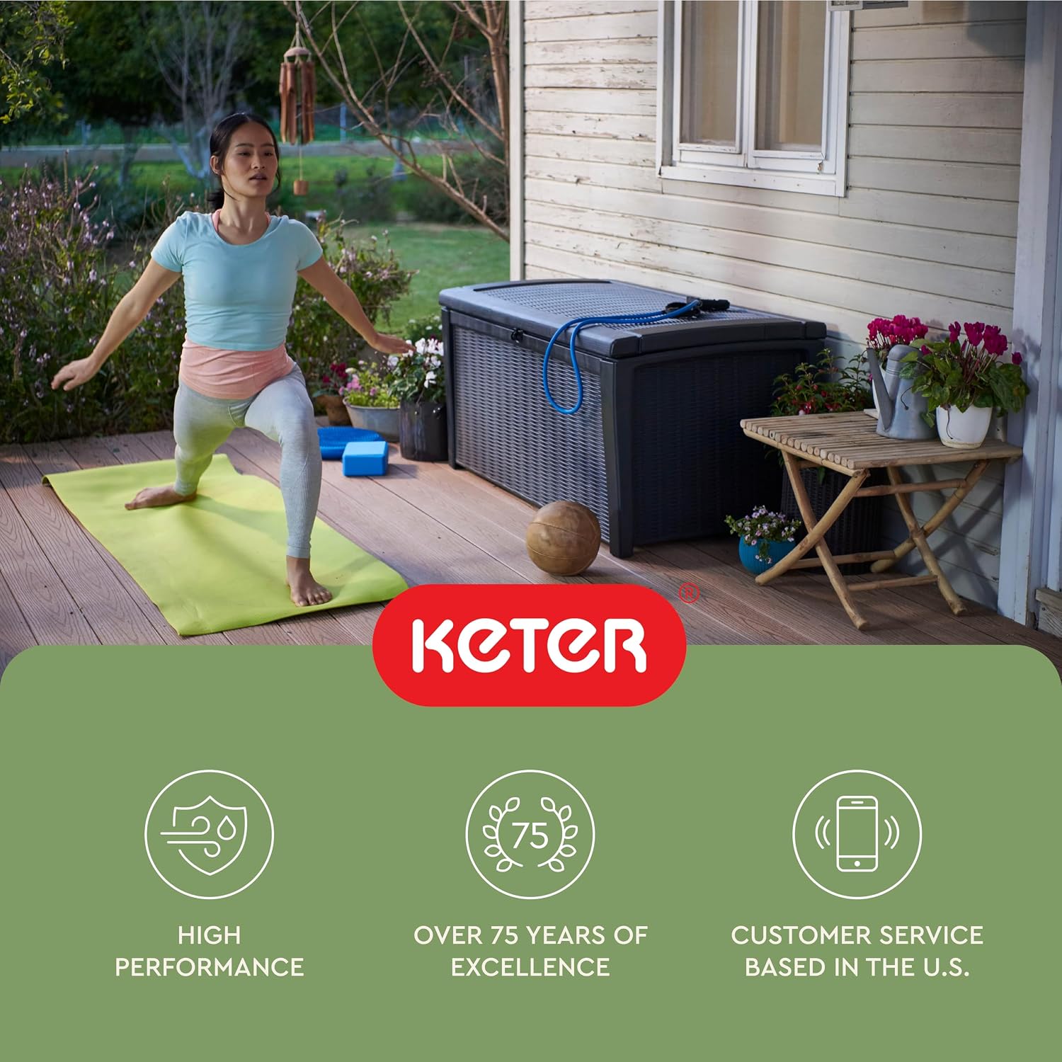 Keter Outdoor Storage Deck Box for Patio, Backyard & Garden, Borneo, 110 Gal, Grey - Lockable, Organizing, and Waterproof Plastic Container Bench