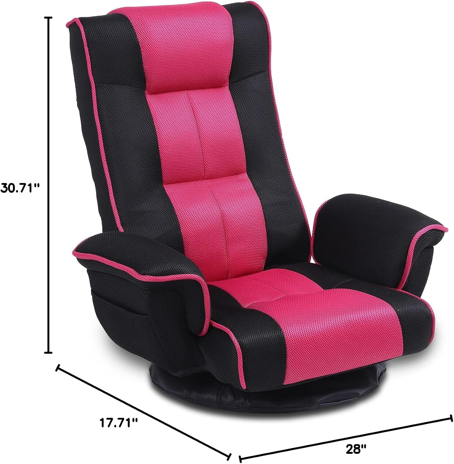 360 Degree Swivel Floor Chairs for Adults, Gaming Floor Chair with Back Support, 14 Angles Adjustable Comfortable Floor Lounge Chair Folding Video Game Chairs Office Bedroom 201(Black+Red)