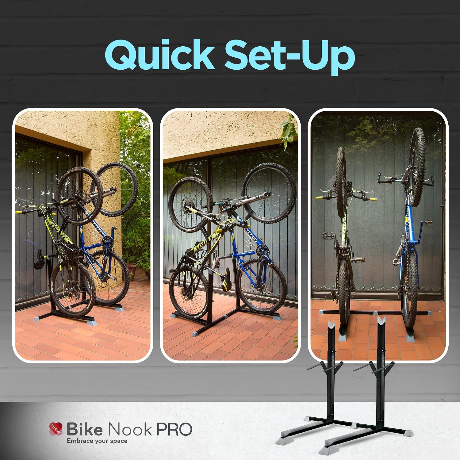 Bike Nook Pro & Vertical Storage Rack With Connector (2 Pack), The Original Vertical Bicycle Floor Stand for Garage, Indoor and Outdoor Storage, Perfect Bike Accessories for Small Spaces