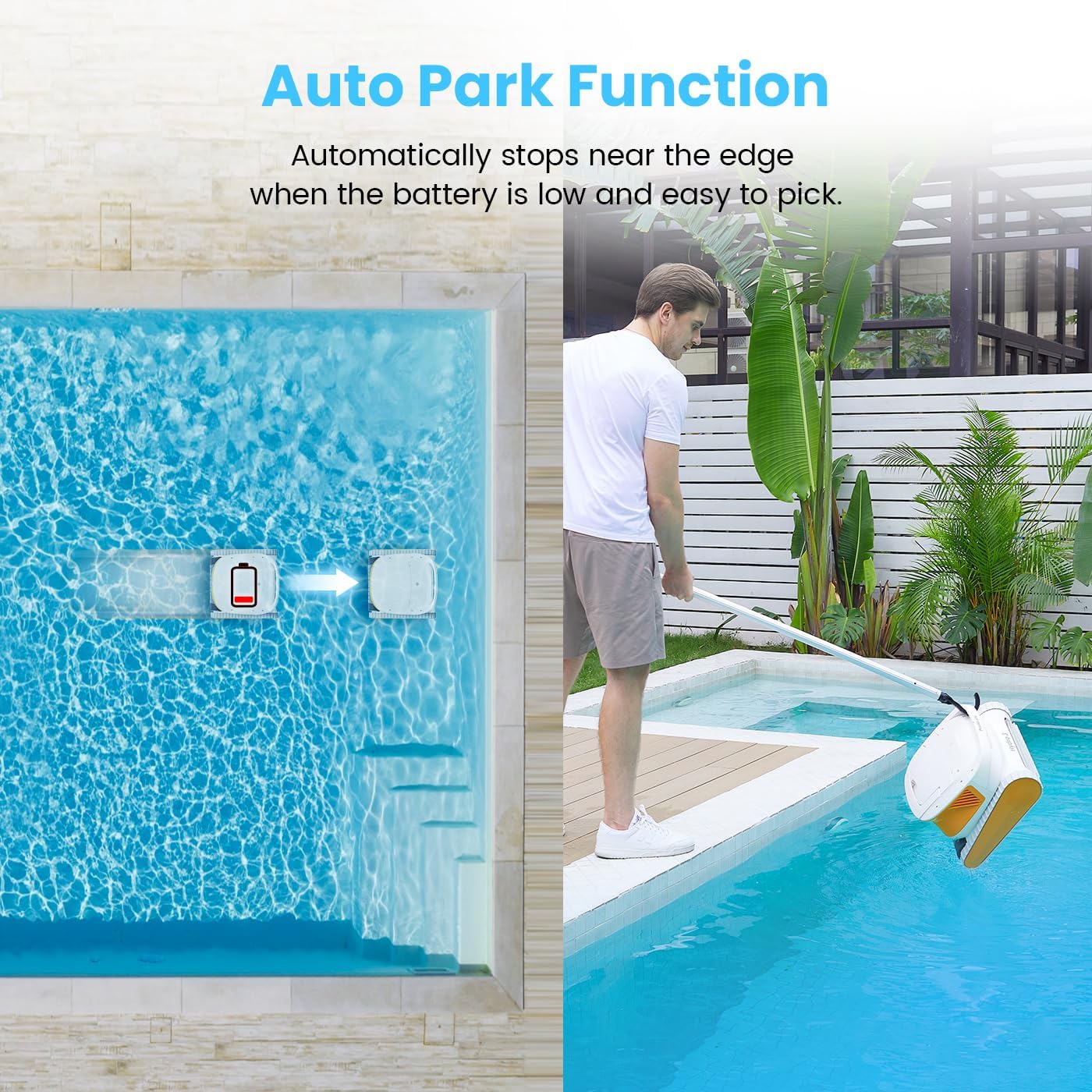 Hydro3 Robotic Pool Cleaner, 150W Cordless Pool Vacuum for Inground/upground Pool Max 861-1070 sq.ft, 200mins Runtime, 2xBrushless-Motor, 4.1L Filter Basket, Wall Climbing/Waterline Clean