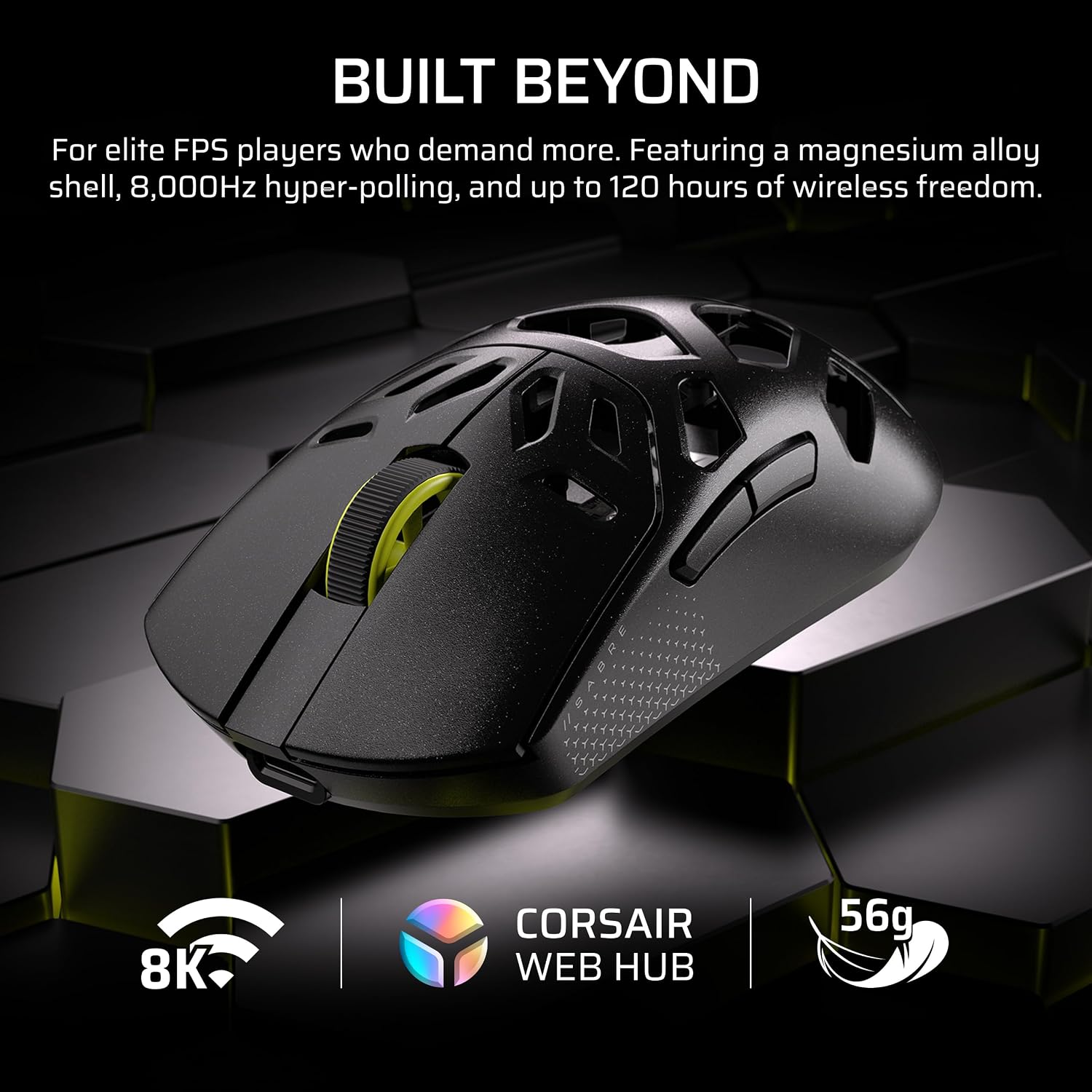 Corsair Sabre v2 PRO Wireless MG FPS Gaming Mouse – 33,000 DPI Marksman S Sensor, 8,000Hz Hyper-Polling, Durable Magnesium, Lightweight, Up to 120hr Battery – Black