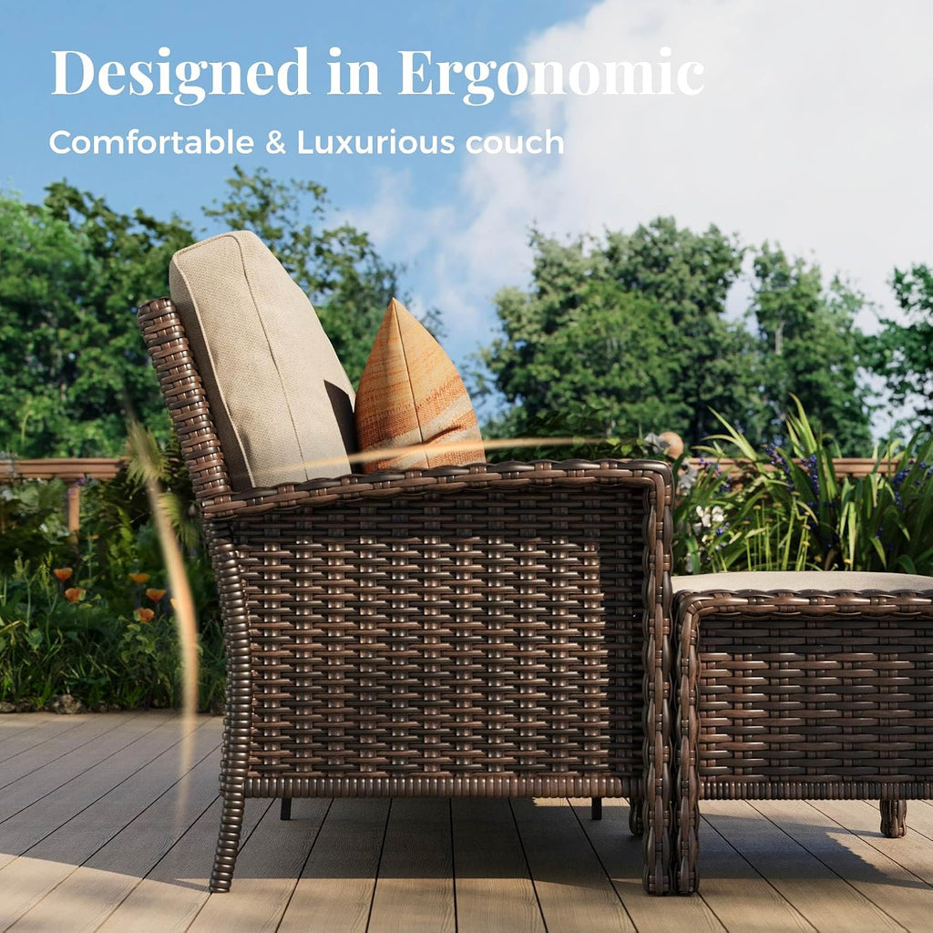 MIXPATIO 4-Piece Wicker Patio Furniture Set with Swivel Chairs, High Back Outdoor Sofa with 5.5-inch Thick Cushion, All-Weather Patio Table and Chairs Set for Deck Yard Pool, Beige