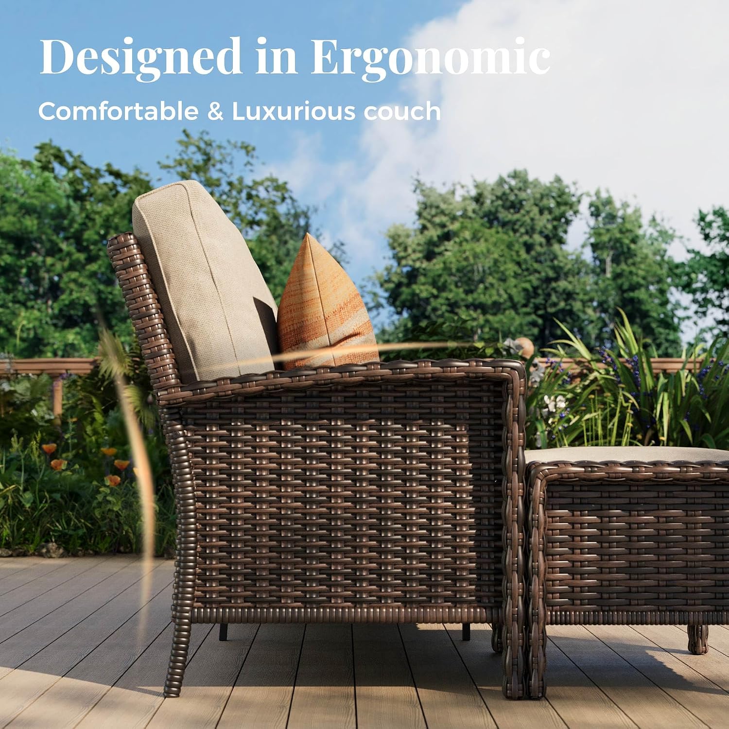 MIXPATIO 4-Piece Wicker Patio Furniture Set with Swivel Chairs, High Back Outdoor Sofa with 5.5-inch Thick Cushion, All-Weather Patio Table and Chairs Set for Deck Yard Pool, Beige