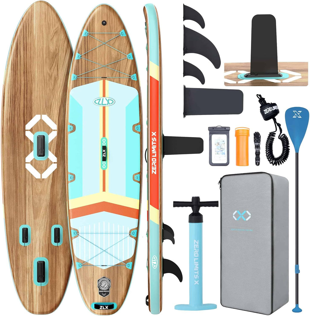 ZLX 11'6'x35' Ultra Wide Inflatable Stand Up Paddle Board | Stable Non-Slip Deck Pad, Unique Fin System, Premium SUP Accessories & Backpack - Upgraded Pump for Adults, All Skill Levels