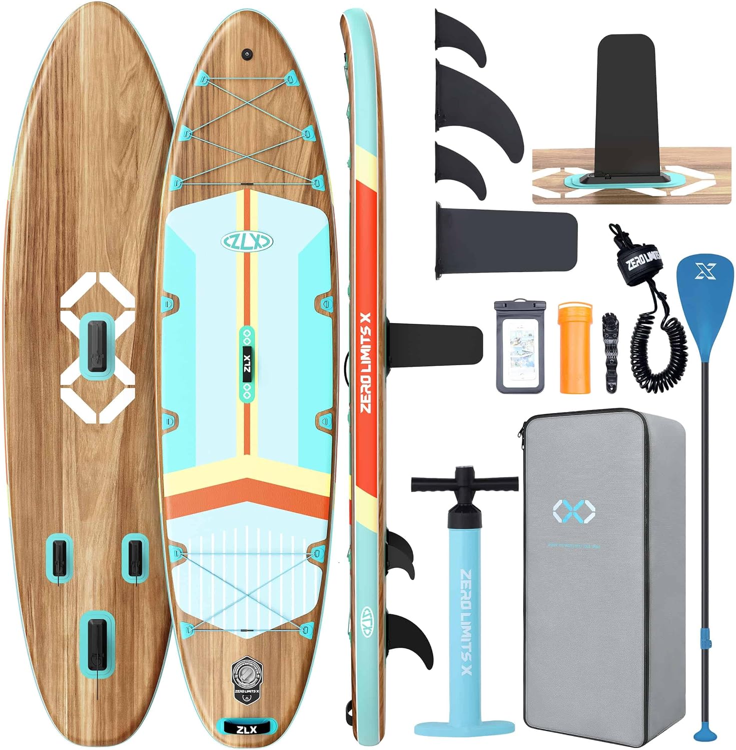 ZLX 11'6'x35' Ultra Wide Inflatable Stand Up Paddle Board | Stable Non-Slip Deck Pad, Unique Fin System, Premium SUP Accessories & Backpack - Upgraded Pump for Adults, All Skill Levels