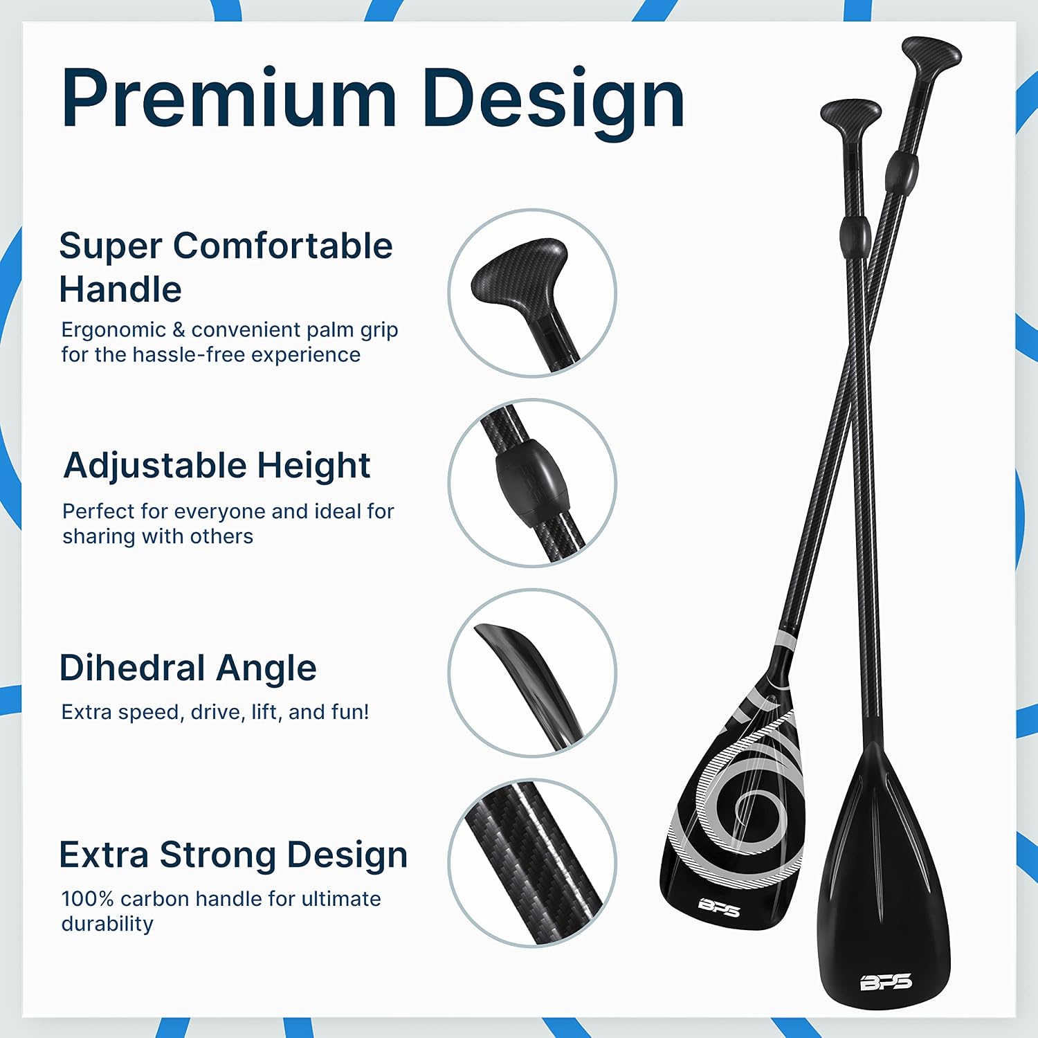BPS New Zealand 2-Piece Adjustable Stand-up Paddle Board Paddle, Carbon Fiber or Fiberglass Shaft Comes with Carrying Paddle Bag