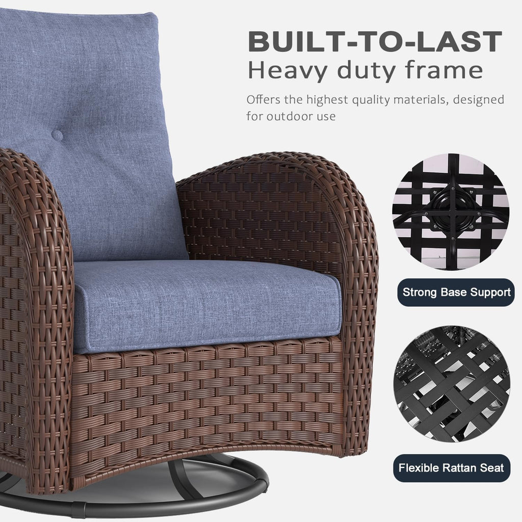 LayinSun 6 Pieces Outdoor Patio Furniture Set, Rattan Wicker Sectional Swivel Rocker Chairs Sets