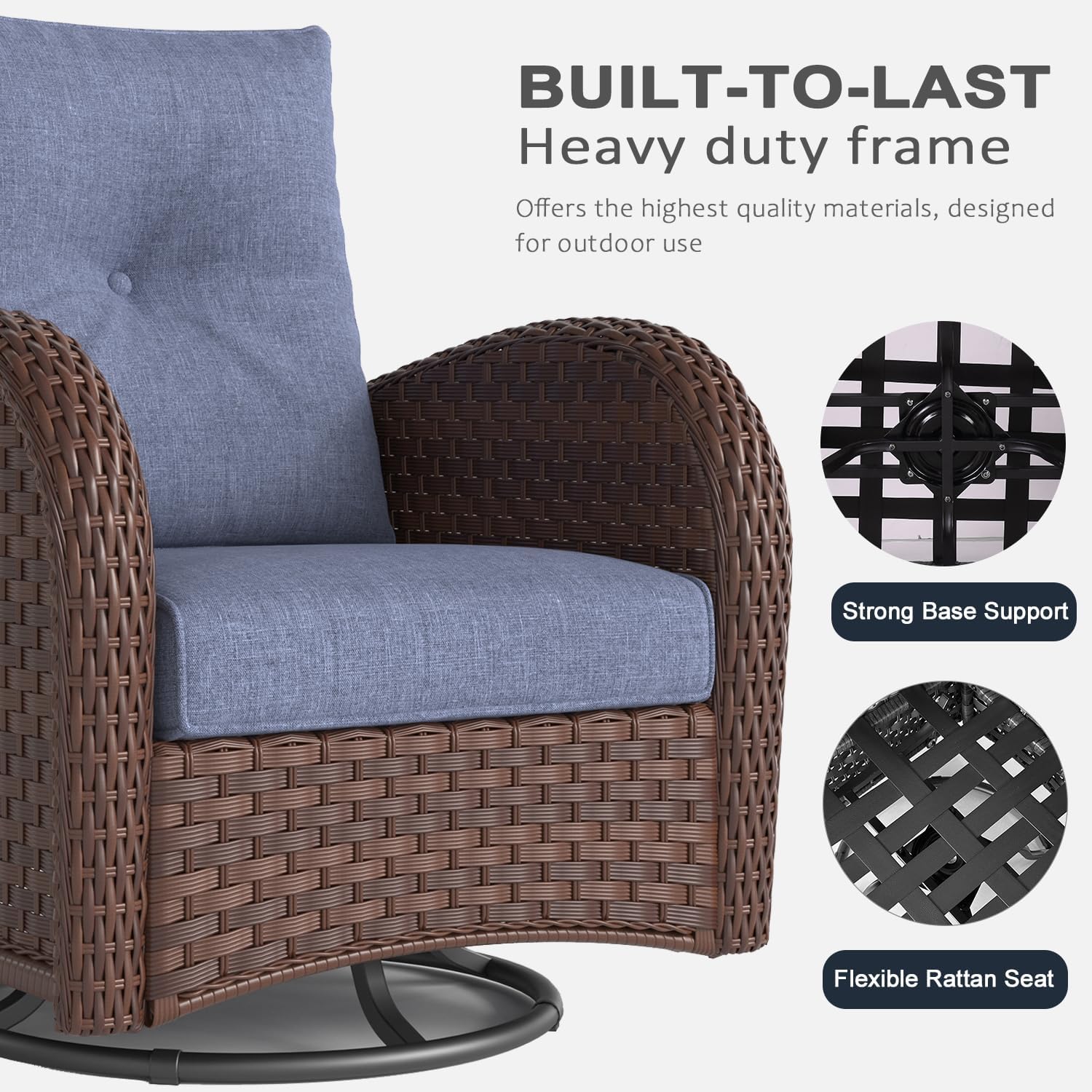 LayinSun 6 Pieces Outdoor Patio Furniture Set, Rattan Wicker Sectional Swivel Rocker Chairs Sets