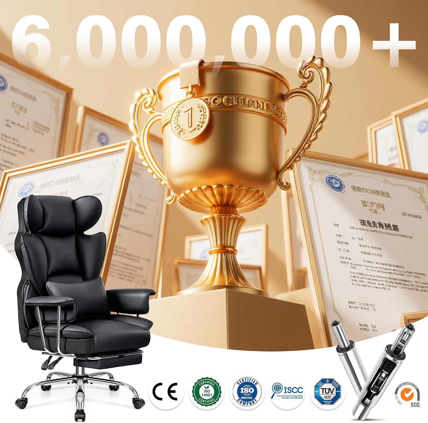 ALLGOD Office Chair Comfy, Big and Tall Executive Leather Chair, High Back Ergonomic Wide Chair with Footrest, Reclining Computer Desk Chair, Heavy Duty Gaming Chair with Padded Arm and Pillow, Black