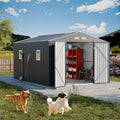 Restland 10x12 FT Outdoor Storage Shed with Floor Base Frame Metal Garden Shed with Clear Roof, Air Vent & Lockable Door Large Tool Storage House for Backyard, Garden, Lawn