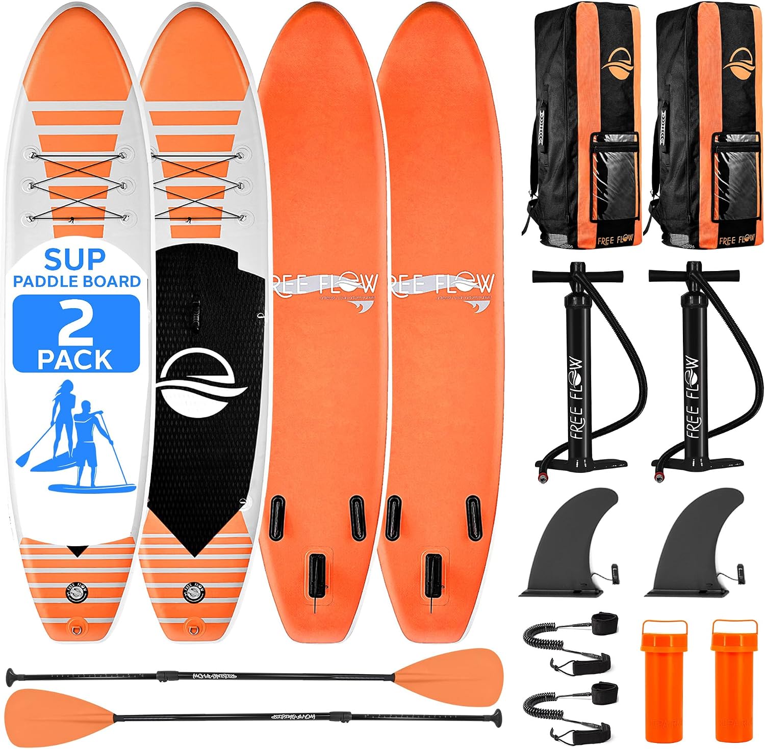 SereneLife 10' Inflatable Stand Up Paddle Board 2-Pack with Premium SUP Accessories – 32' Wide Stable Design with Non-Slip EVA Deck Pad for Youth and Adults, 350 lbs. Capacity Each