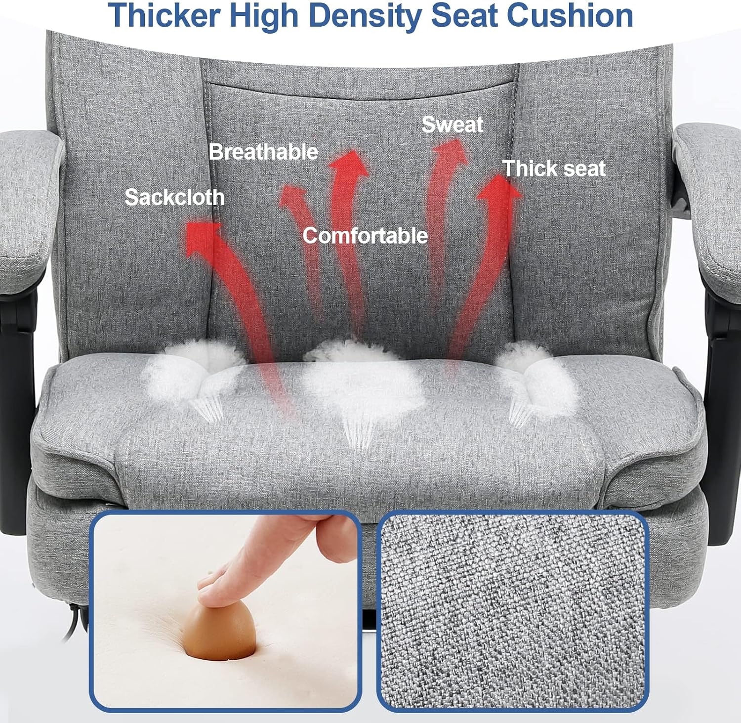 HOMREST Reclining Office Chair with 4-Point Massage, Breathable Fabric Executive Chair with Retractable Footrest, Ergonomic Computer Chair with High Back, Reclining Gaming Chair for Home, Grey
