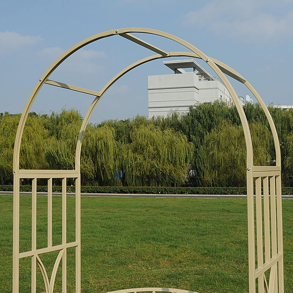 Outdoor Garden Bench,Garden Arch Wedding Decoration, Metal Garden Pavilion Arch Pergola with Relaxing Benches, Used for Rock Climbing Plants Lawn Backyard Clim,White