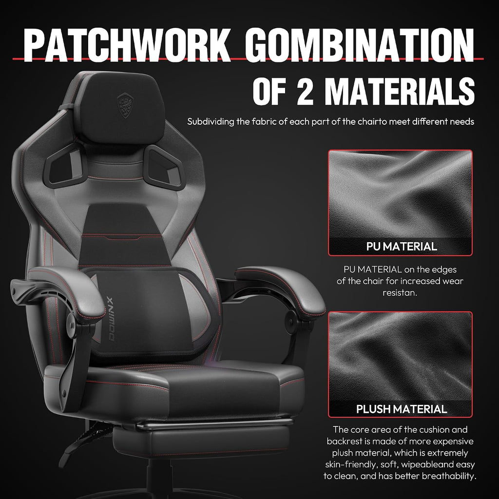Dowinx Fabric Gaming Chair with Footrest, 350lb Big and Tall Gamer Chair, Wide Seat Ergonomic Computer Chair with Lumbar Massage Support, Wide Back Office Chair for Heavy People, Black