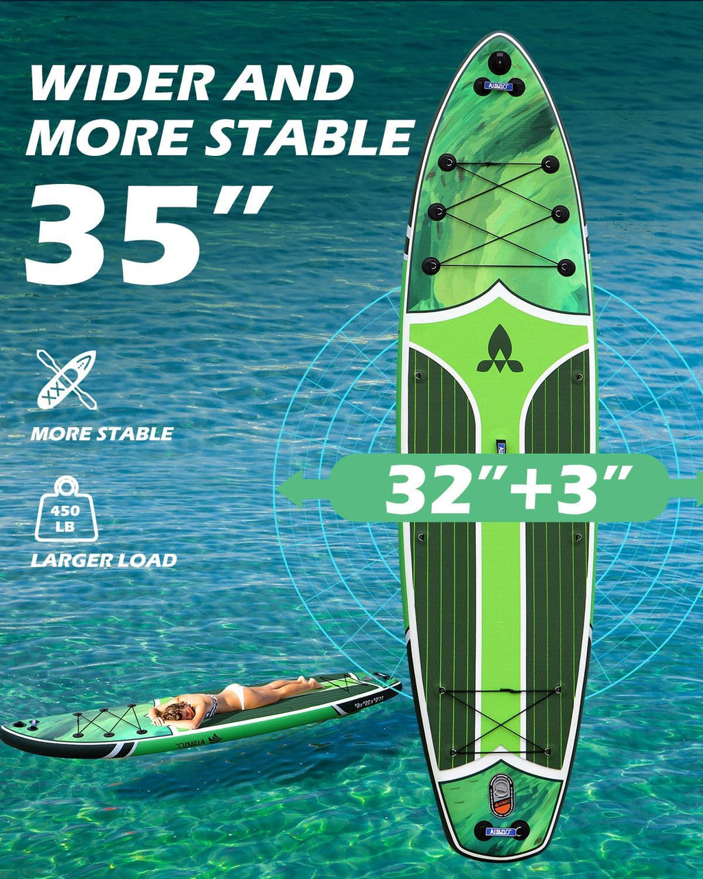 11'6''x35'' Super Wide Inflatable Paddle Board, 450lb Capacity Premium Stable SUP Board for 2+1 People/Family w/100L Backpack, Dual-Action Pump, Safety Leash