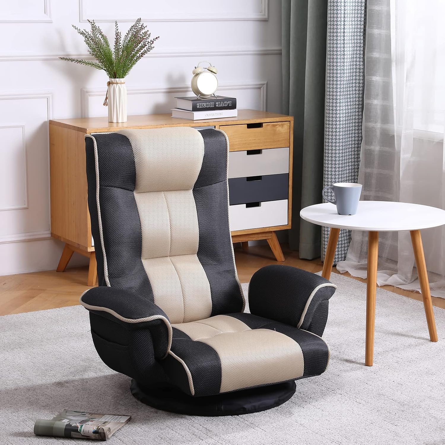 360 Degree Swivel Floor Chairs for Adults, Gaming Floor Chair with Back Support, 14 Angles Adjustable Comfortable Floor Lounge Chair Folding Video Game Chairs Office Bedroom 201(Grey)