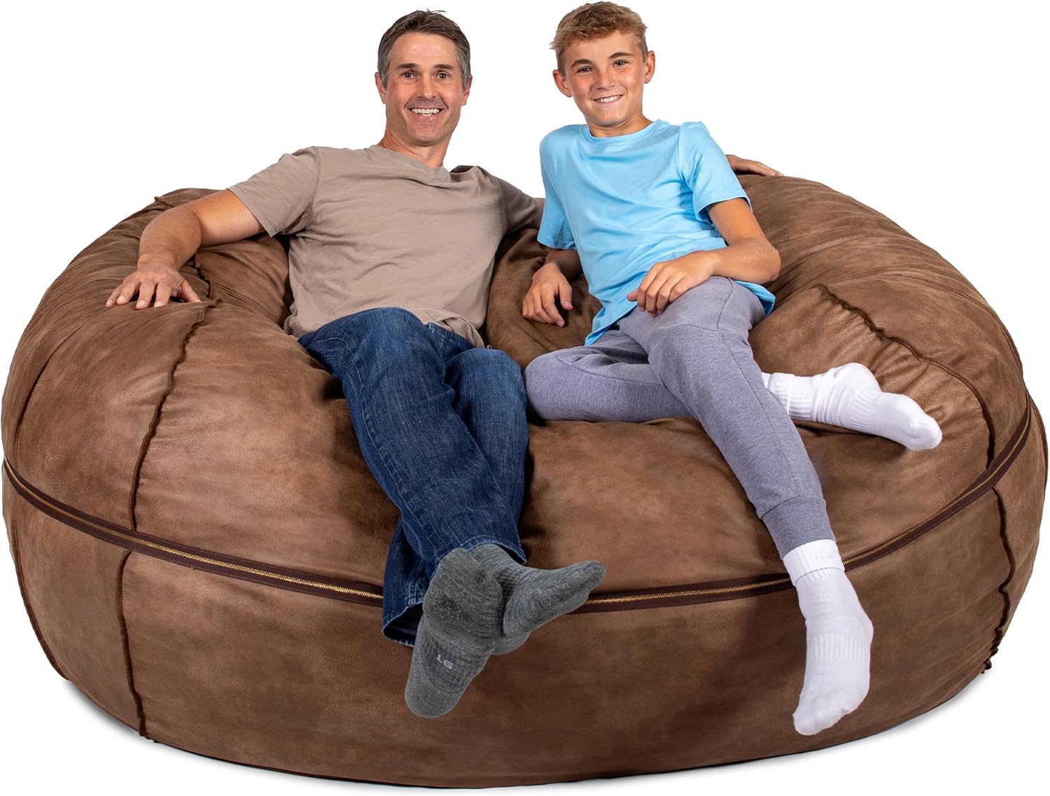 Big Joe Fuf 8Ft Giant Foam Bean Bag Chair, Oversized Couch with Removable Cover for Kids, Teens, Adults, Coffee Soft Vegan Leather, 8 Foot