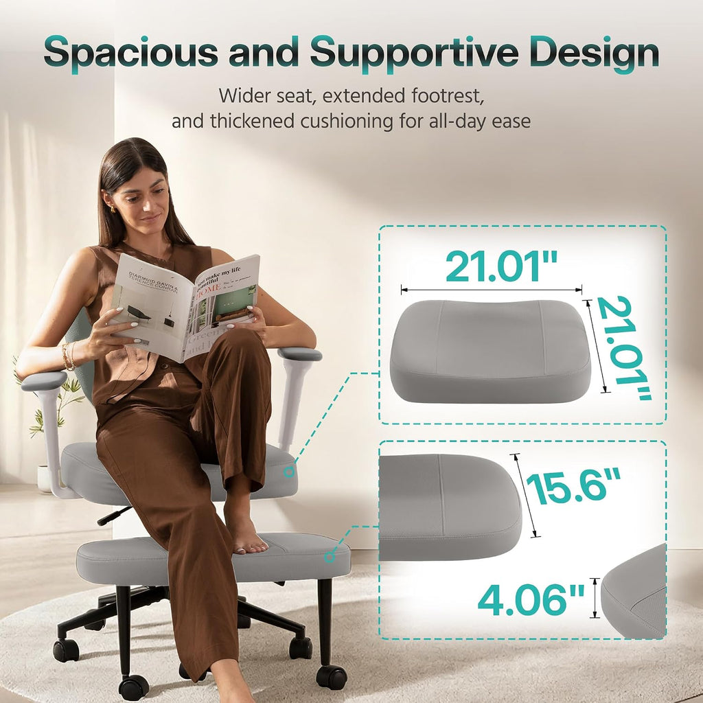 AreShark Criss Cross Office Chair with Armrest Wheels & Stretchable Rotating Footrest, Ergonomic Cross Legged Swivel Chair with Back Support& Adjustable Height for Yoga Kneeling Meditation Home Office