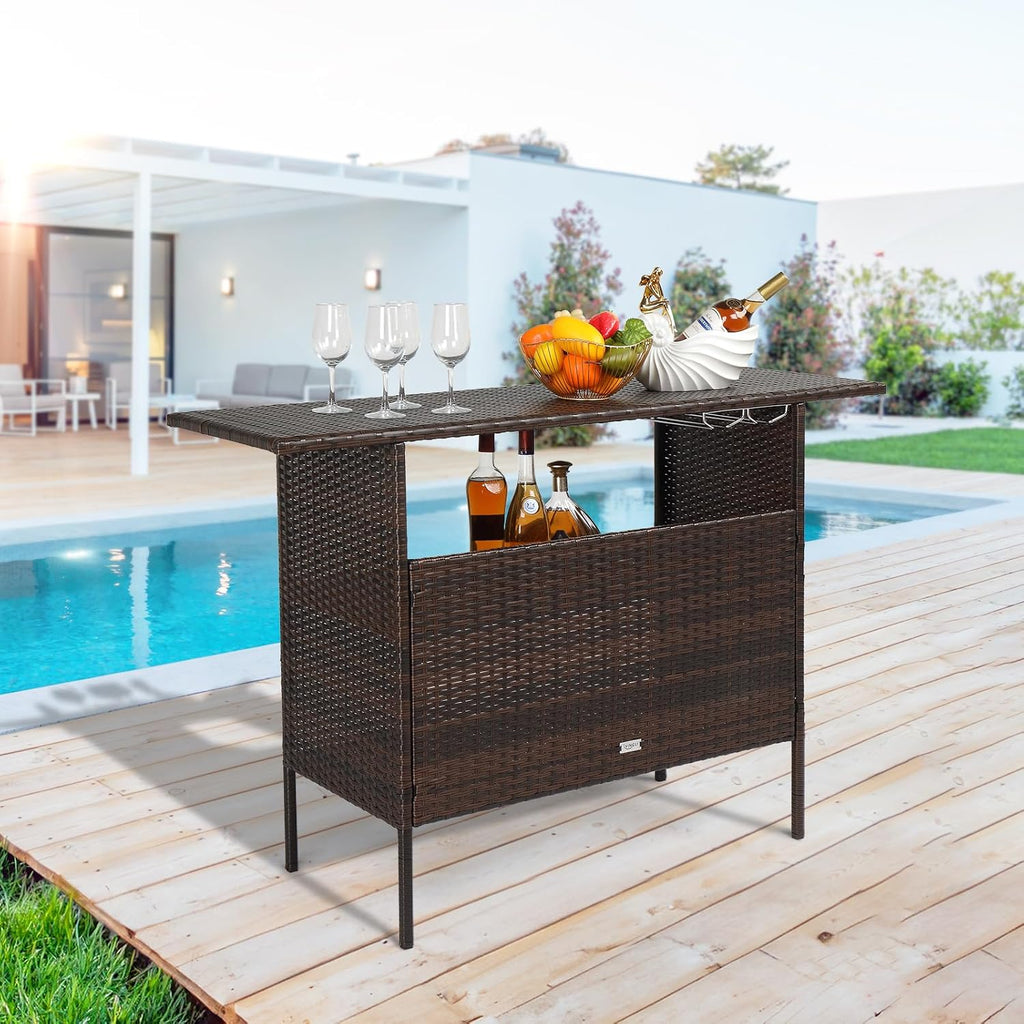 VINGLI Outdoor Storage Cabinet with Wheels, Waterproof Woven Rattan with Double Magnetic Doors, Mobile Multi-Purpose Cabinet for Storage, Buffet Server, Bar Table, Potting Bench (Classic)