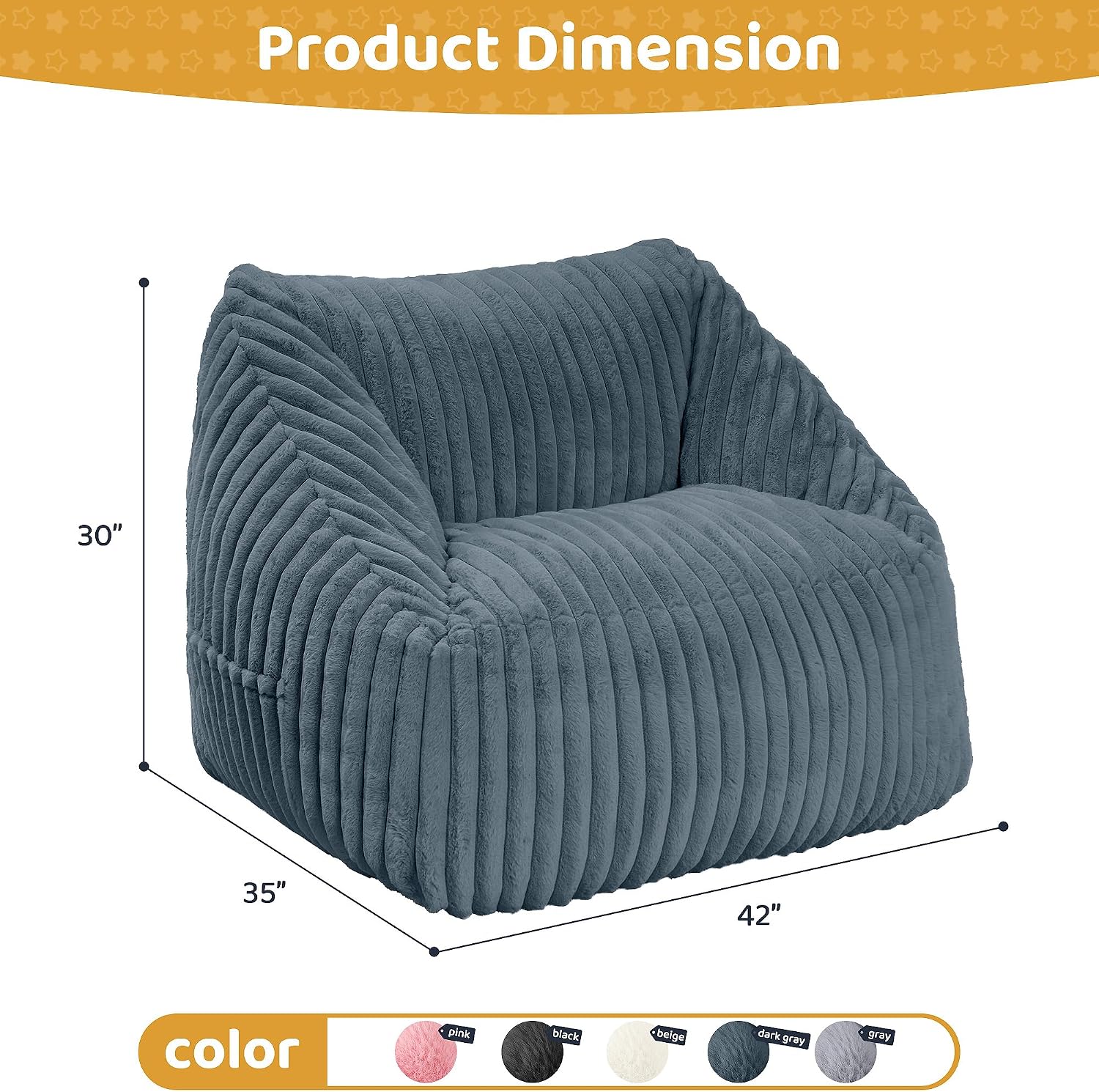 HABUTWAY Bean Bag Chair, Giant Bean Bag Chairs for Adults and Kids, Bean Bag Sofa, Lazy Floor Sofa, Faux Fur Beanbag Chair with Armrests for Living Room Bedroom (Dark Grey)