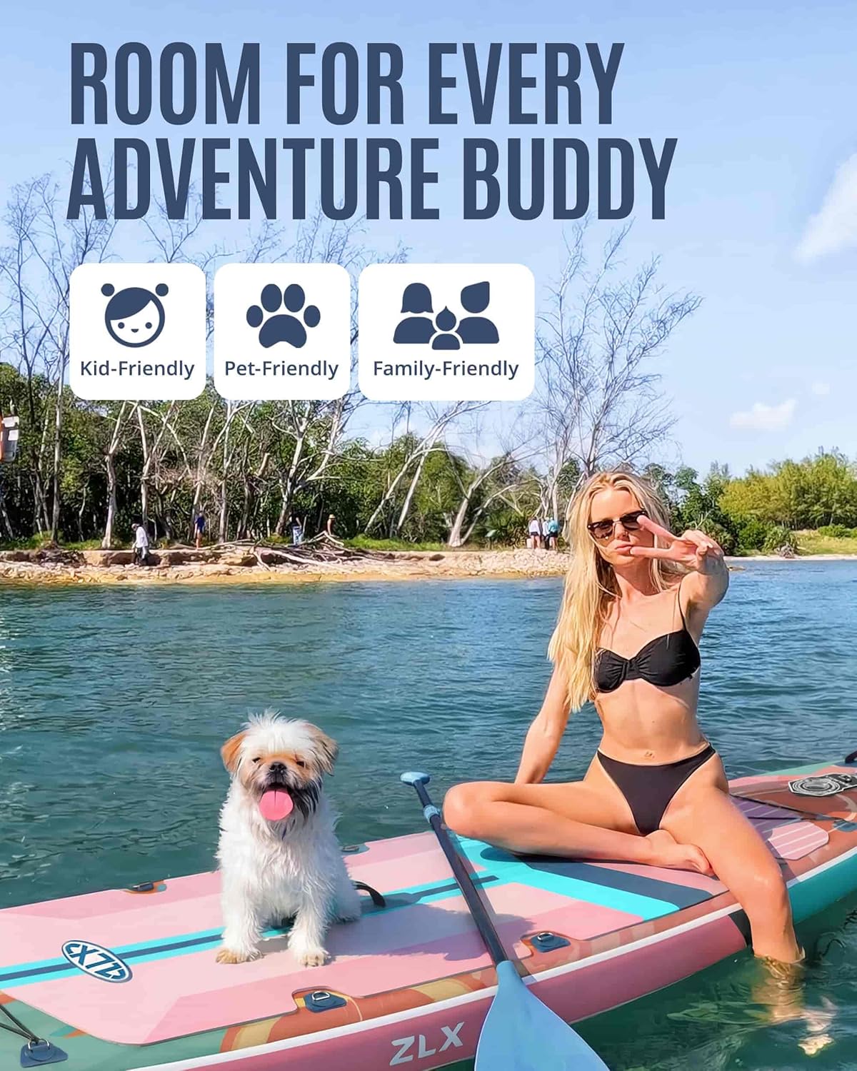 ZLX 11'6'x35' Ultra Wide Inflatable Stand Up Paddle Board | Stable Non-Slip Deck Pad, Unique Fin System, Premium SUP Accessories & Backpack - Upgraded Pump for Adults, All Skill Levels