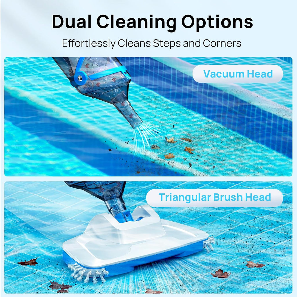 Consciot Handheld Pool Vacuum with Telescopic Pole, 18.5 GPM Suction, Up to 1-Hour Runtime – Cordless Cleaner for Pools, Spas & Hot Tubs, Includes 2-Pack Filter Bags