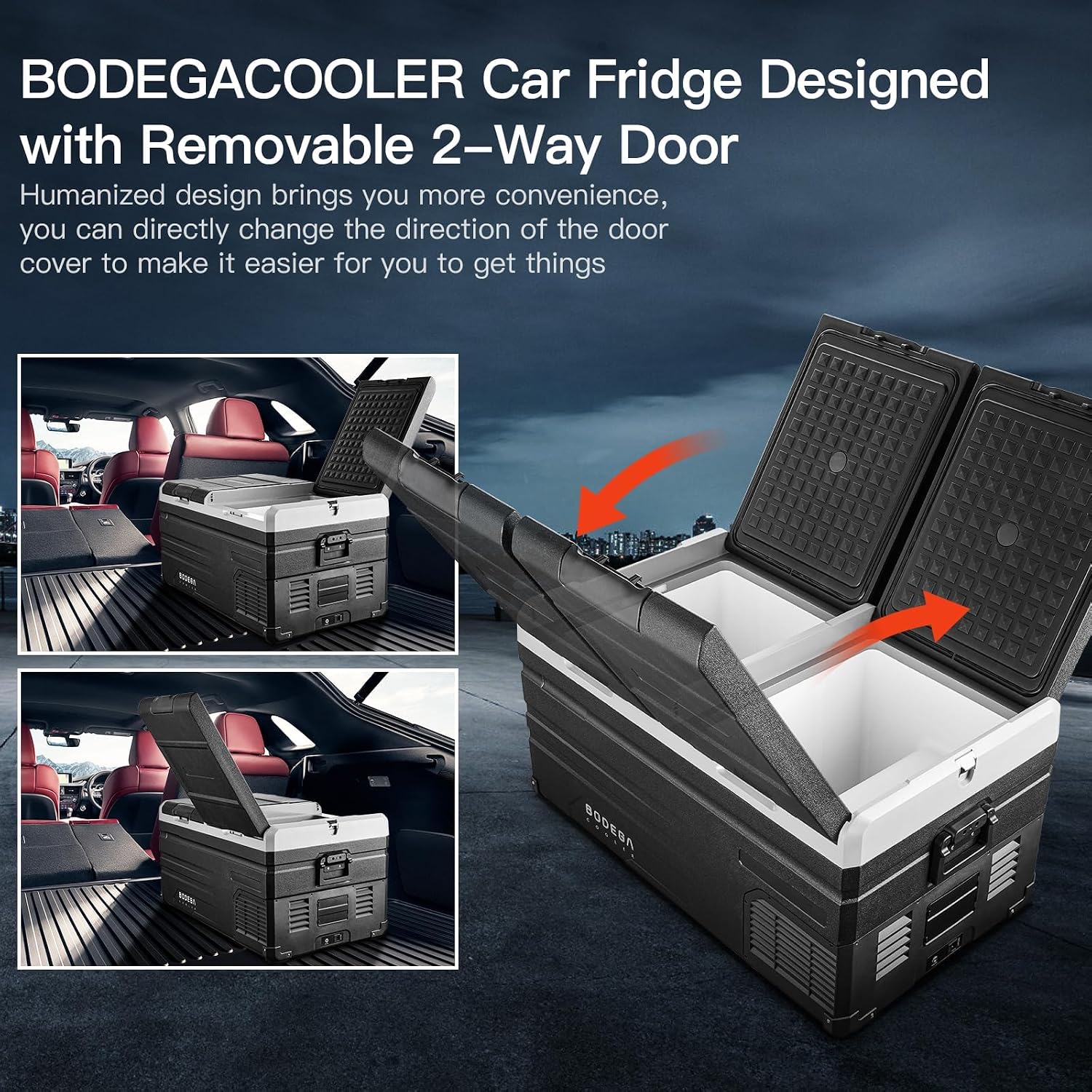 BODEGACOOLER 12 Volt Car Refrigerator,95 Quart Dual Zone APP Control, Designed with Removable 2-Way Door Portable Freezer,-4℉-68℉ RV Electric Cooler 12/24V DC and 100-240V AC for Camping,RV,Travel