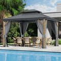 Florise 10x 12 Ft Hardtop Gazebo, Outdoor Metal Canopy with Heavy Duty Aluminum Frame, Privacy Curtain and Netting Included, for Patio, Garden, Yard & Lawn